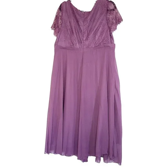Purple Lace & Chiffon Short Sleeve Formal Dress Womens Fit & Flare Style NWT - Picture 2 of 13